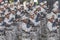 Malaysian Maritime Enforcement Agency personnel marching during Malaysian National Day celebration.