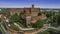 Malbork a powerful Teutonic castle over the Nogat from a bird`s eye view