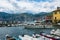 MALCESINE, ITALY - AUGUST 30, 2023: View of the port of Malcesine little town in Veneto, Italy