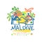 Maldive island logo template original design, exotic summer holiday badge, label for a travel agency, element for design