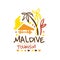 Maldive summer paradise tourism logo template hand drawn vector Illustration