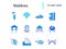 Maldives attributes outline icons set. Jet ski and sea plane. Water bungalow. Isolated vector stock illustration