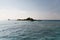 Maldives island beach with palm tree and villa