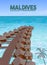 Maldives poster with luxury water villa illustration