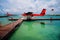 Maldives. A seaplane at a mooring at ocean in sto