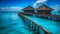 Maldives. View of the water bungalows from the pier