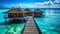 Maldives. View of the water bungalows from the pier