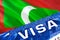 Maldives visa document close up. Passport visa on Maldives flag. Maldives visitor visa in passport,3D rendering. Maldives multi