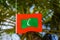 Maldivian red green national flag on the rope