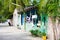 Maldivian street with palms and colored houses