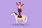 Male acrobat performs stunt on circus horse by standing on horse back. Graphic design vector illustration