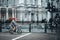 The male adult riding his bike by the Buckingham Palace