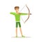 Male archer character standing with bow and aiming to the target, active sport lifestyle vector Illustration