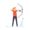 Male Archer Standing with Bow and Aiming to Target, Hobby, Active Sport Lifestyle Vector Illustration