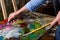 Male artist\'s hand working with palette