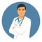 Male asian doctor arms folded. Vector illustration