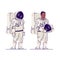 Male astronaut with helmet flat vector illustration. Smiling afro american cosmonaut, space explorer holding helmet