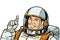 Male astronaut pointing up, isolate on white background