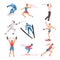 Male Athlete Character in Sports Uniform set, Golf Player, Snowboarder, Javelin Thrower, Fencer, Shot Putter