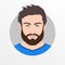 Male avatar icon or portrait. Handsome young man face with beard. Vector illustration