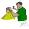 Male barber cutting hair of a client vector illustration sketch