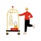Male Bellhop with Luggage Cart, Hotel Staff Character in Red Uniform Vector Illustration