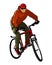 A male bicyclist riding a mountain bicycle against white background. Hand drawing illustration.