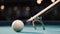 Male billiard player gets ready to stroke a ball with cue stick using rest