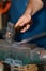 Male blacksmith in his smithy workshop