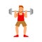 Male bodybuilder exercising with a barbell. Colorful cartoon character