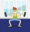 Male bodybuilder exercising with a barbell, man working out in fitness club or gym vector Illustration, cartoon style