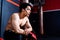 Male Boxer Athlete Rest After Training workout exercise in Fitness Gym Healthy Lifestyle