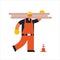 Male builder carpenter carrying planks workman in orange uniform industrial construction worker building concept flat