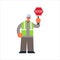 Male builder holding stop sign closing or blocking way busy workman standing pose industrial construction worker in