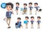 Male business character calling vector set. Standing business man characters calling and talking with mobile phone.