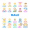 Male Business And Expression Icons Set Vector
