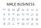 Male business line icons collection. Masculine enterprise, Men's commerce, Gentlemen's industry