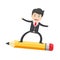 Male business man use pencils as skateboards to glide cartoon vector illustration