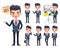 Male business vector character set. Businessman professional characters set happy talking and standing.