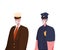 Male captain and police with masks vector design