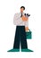 Male cartoon character with briefcase sampling colorful test tube big limbs style
