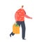 Male Character Carrying Groceries In Shopping Bag. Happy Man Shopper With Fresh Foods For Healthy Lifestyle