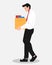 male character experiencing dismissal of employee from office. carrying stuff in box. unhappy expression. flat vector illustration