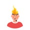 Male character head in fire vector flat illustration. Man or woman feeling stress at work, anger. Concept of emotional