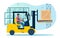 Male character loading goods with forklift