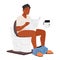 Male Character Morning Ritual. Man Sits On The Toilet, Engrossed In Newspaper, Creating A Unique Blend Of Relaxation