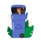 Male Character Spying, Detective, Agent, Investigator or Business Competitor Sitting in Litter Bin Looking in Binoculars