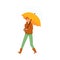 Male Character Walking Under Umbrella in Rainy Day Vector Illustration