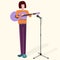 Male character young musician with guitar and microphone. Flat vector illustration.