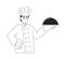 Male chef hold silver platter monochromatic flat vector character